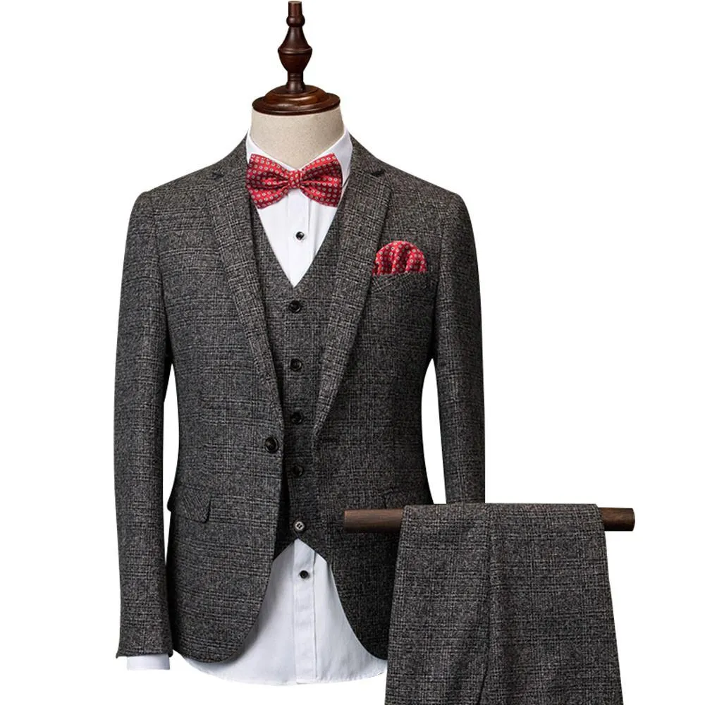 Men's 3 Peice Jacket Pants Vest Dark Grey Business Suit