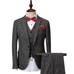 Men's 3 Peice Jacket Pants Vest Dark Grey Business Suit