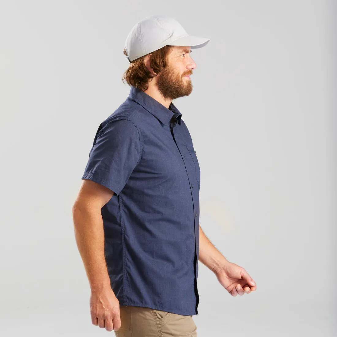 Men's short-sleeved trekking travel shirt - TRAVEL100 - Blue