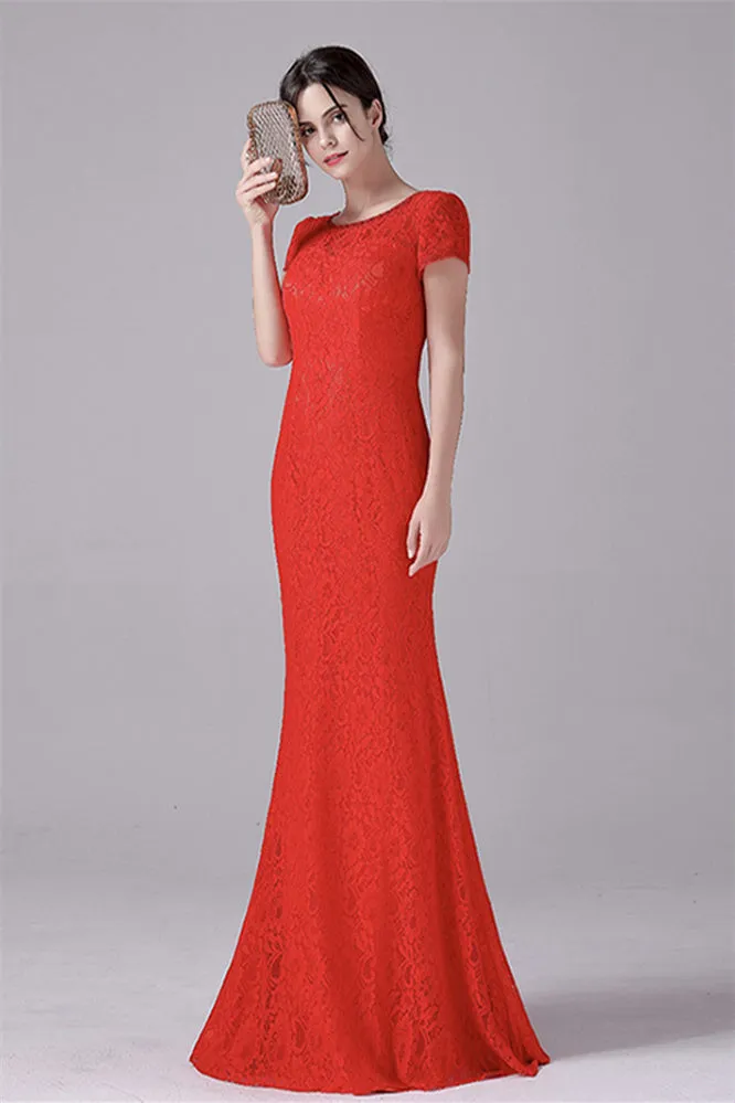 Mermaid Jewel Lace Floor Length Short sleeves Vintage mother's dress