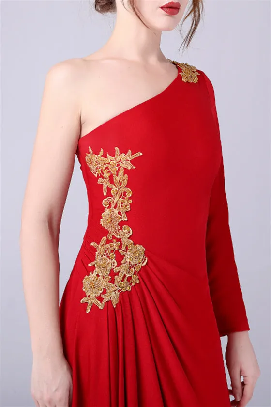 Mermaid One Shoulder Ankle-length Asymmetrical Applique mother's dress