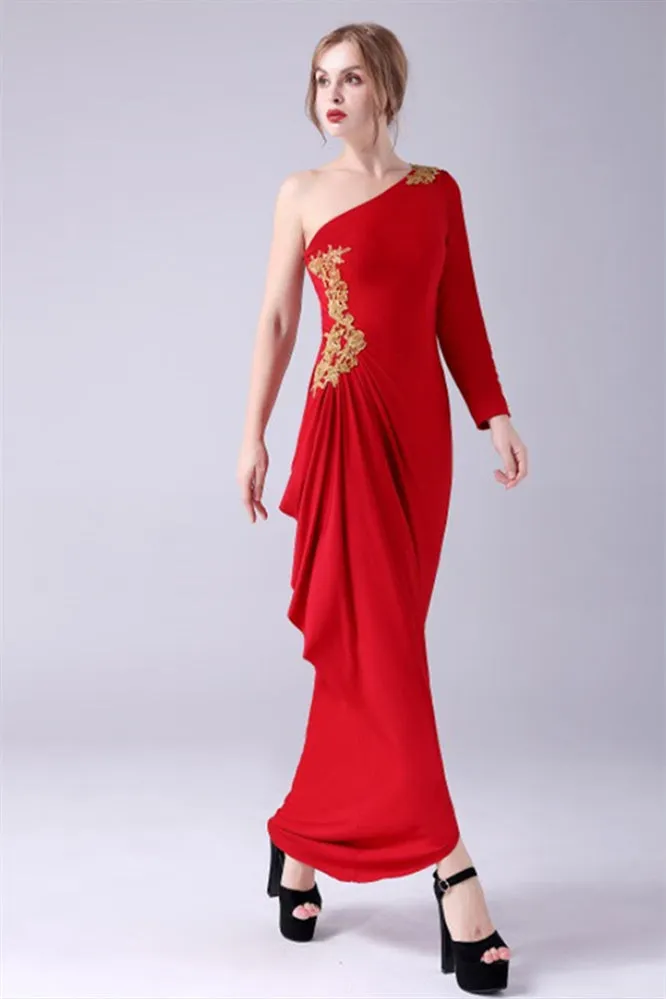 Mermaid One Shoulder Ankle-length Asymmetrical Applique mother's dress