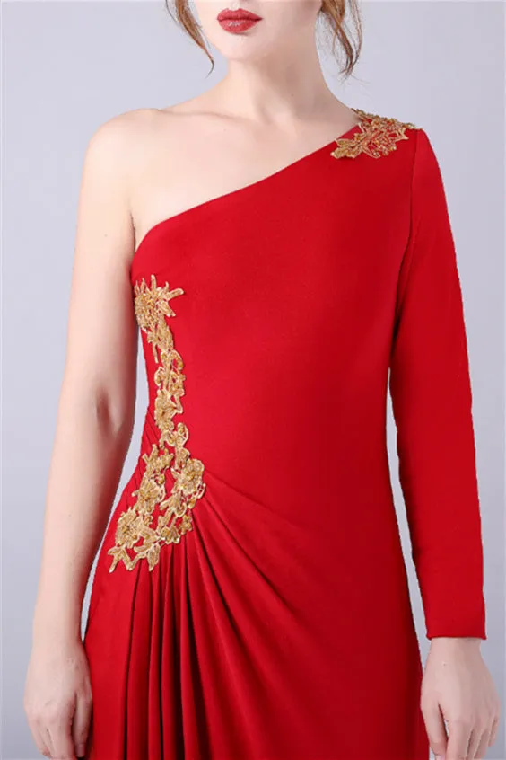 Mermaid One Shoulder Ankle-length Asymmetrical Applique mother's dress
