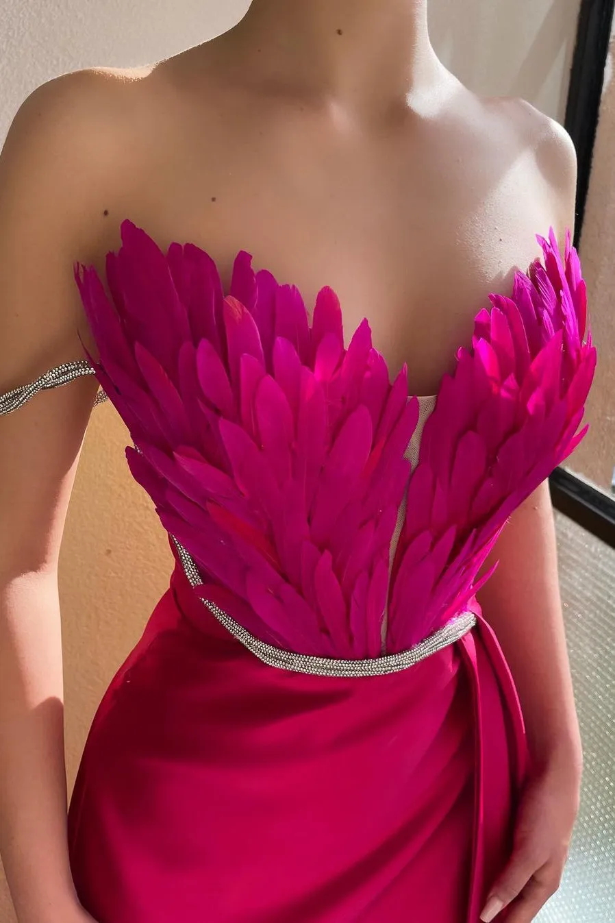 Mermaid Strapless Asymmetrical Floor-length Sleeveless Open Back Side Train High Split Prom Dress