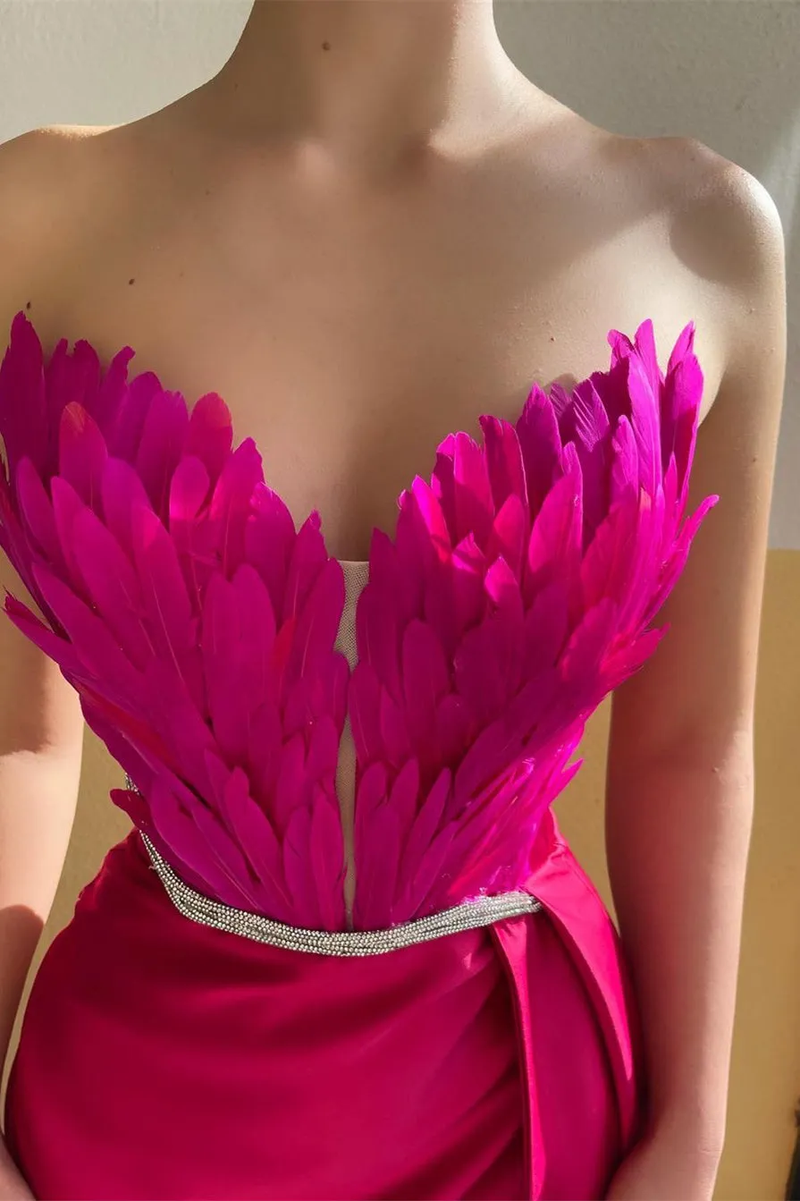 Mermaid Strapless Asymmetrical Floor-length Sleeveless Open Back Side Train High Split Prom Dress