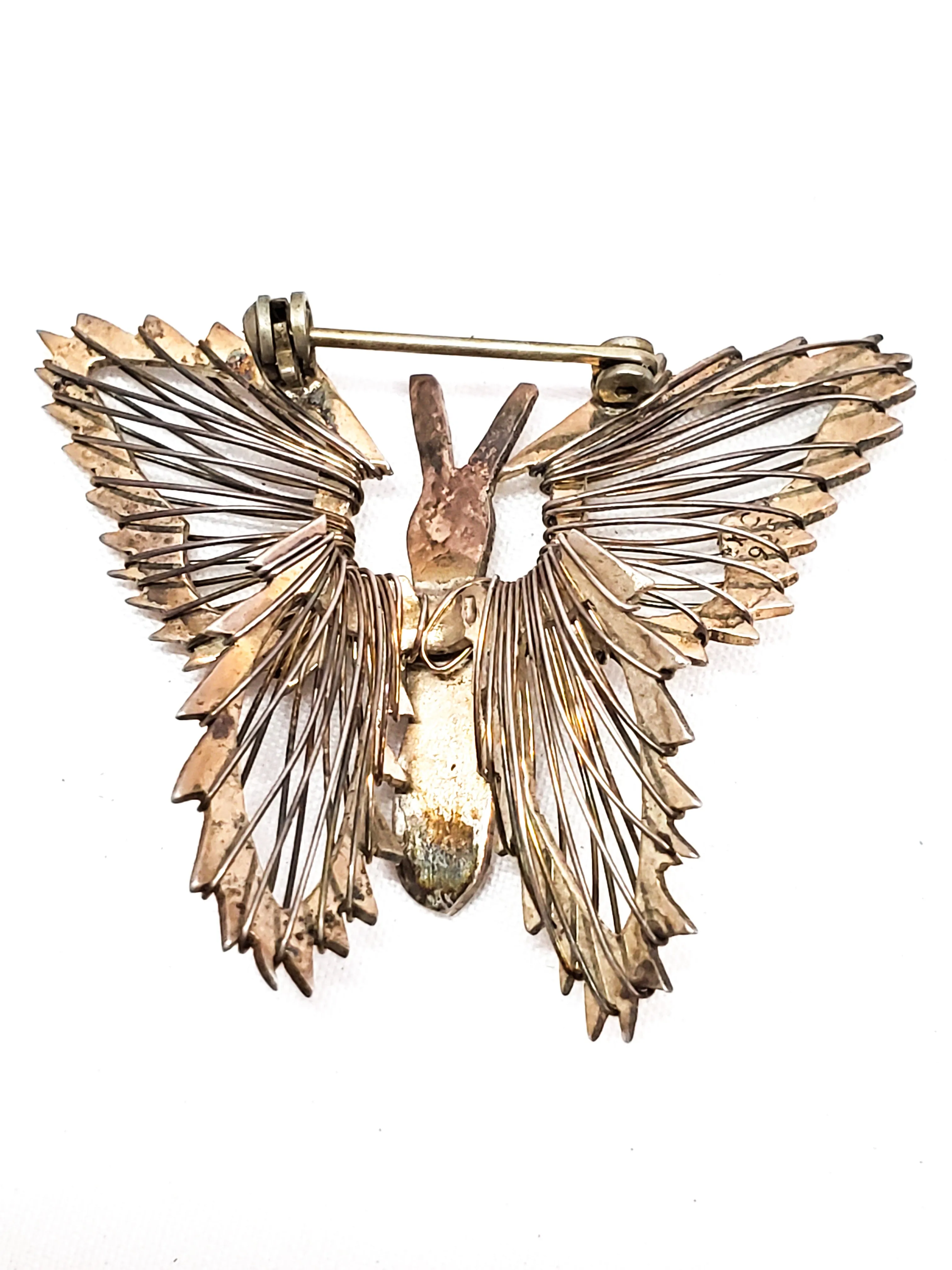 Mexican Butterfly sterling silver wire vintage brooch 925 Mecico