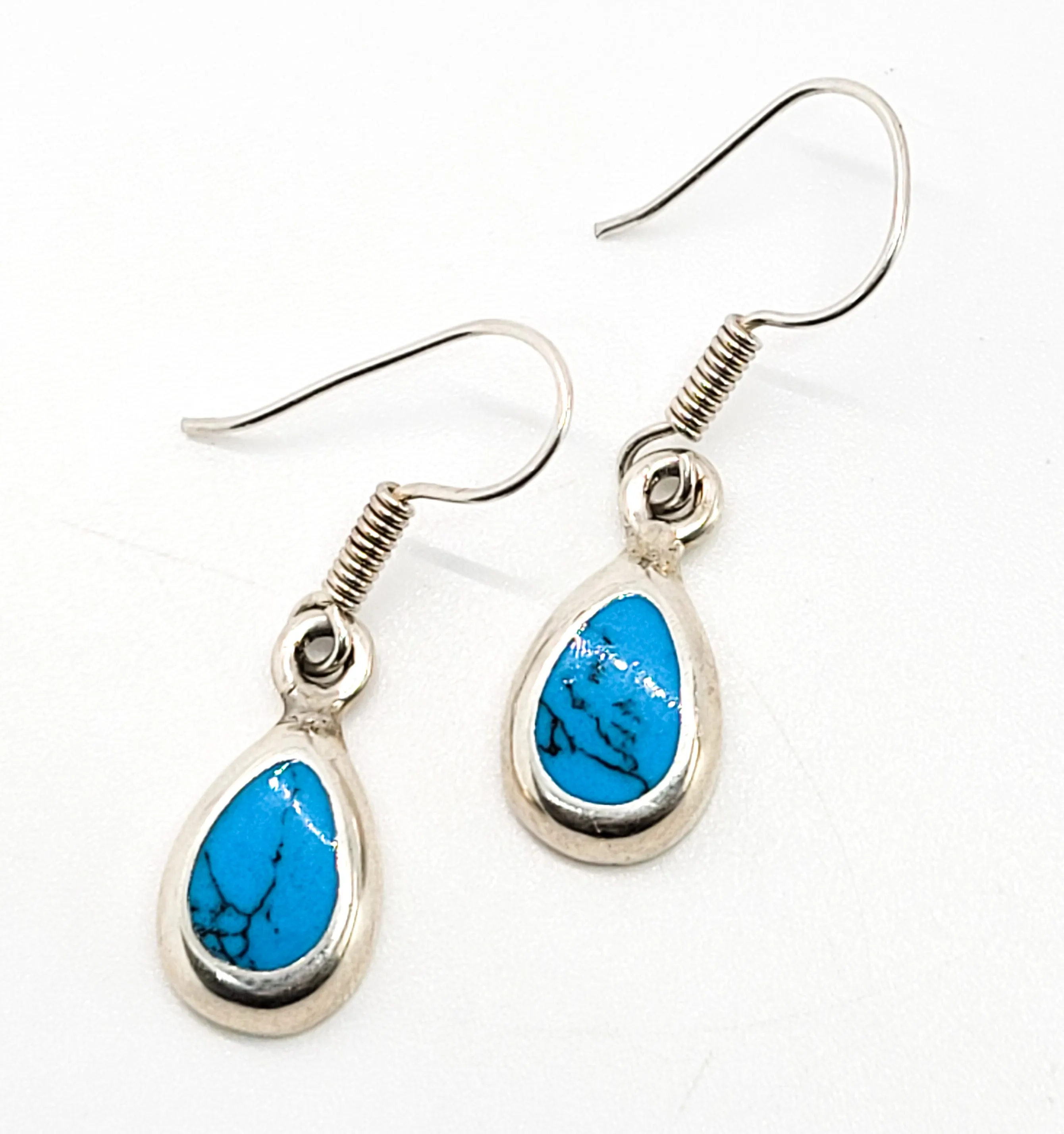 Mexico Sterling silver and blue turquoise inlay vintage drop earrings 925