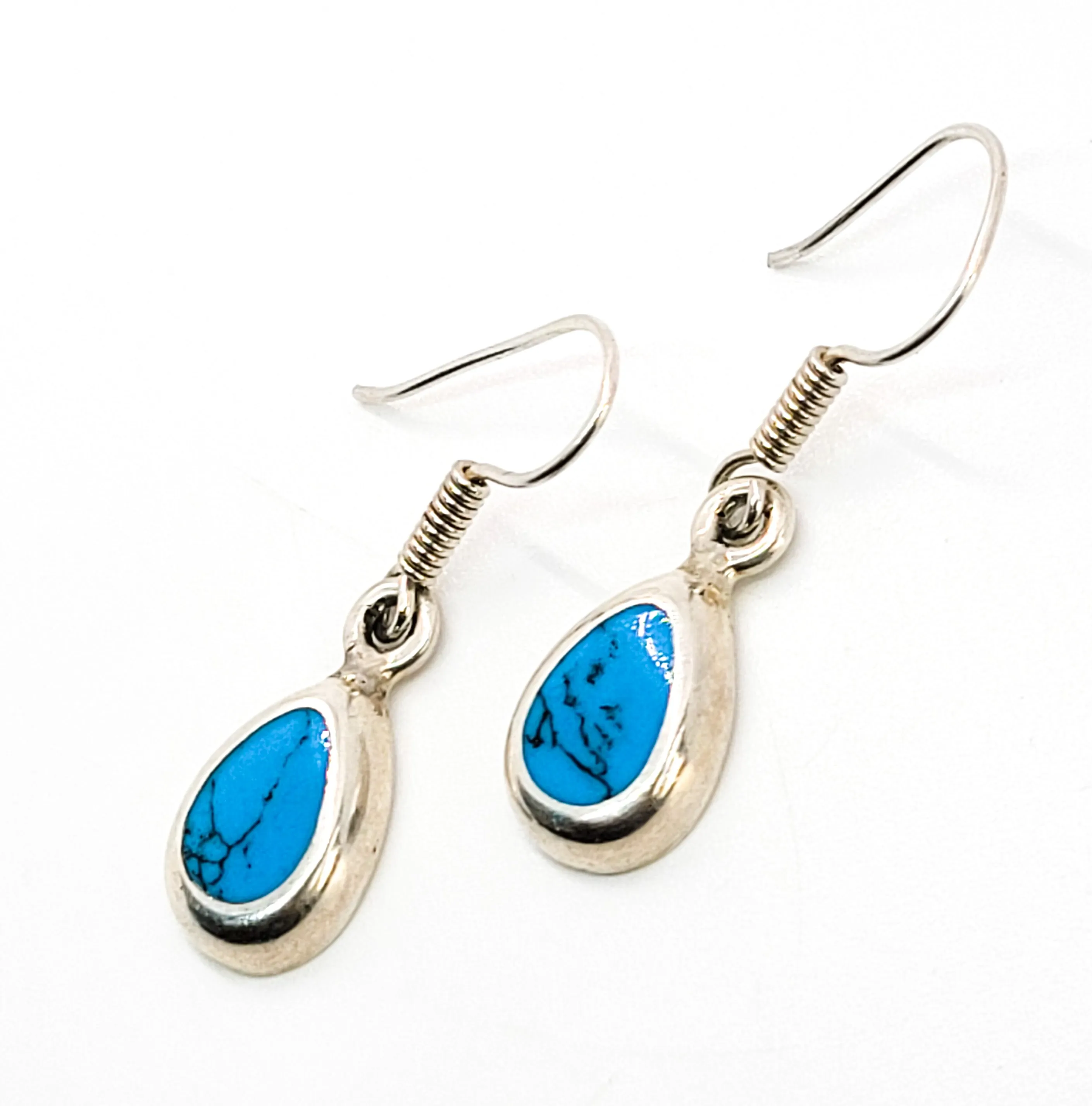 Mexico Sterling silver and blue turquoise inlay vintage drop earrings 925