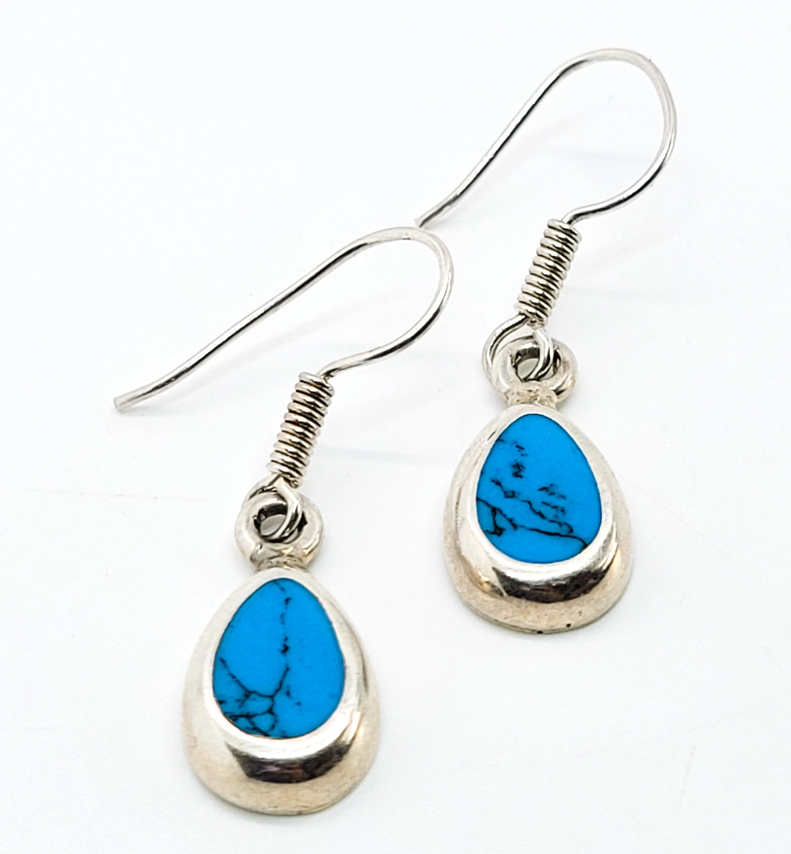 Mexico Sterling silver and blue turquoise inlay vintage drop earrings 925