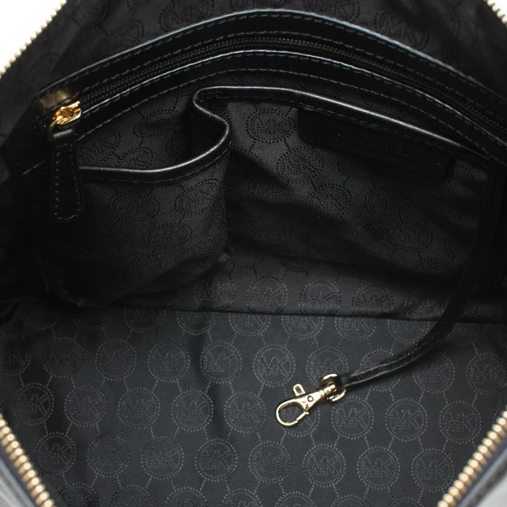 Michael Kors Marly Large Leather Shoulder Handbag Black Bag Hobo Gold Purse New