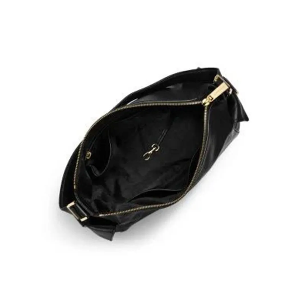 Michael Kors Marly Large Leather Shoulder Handbag Black Bag Hobo Gold Purse New