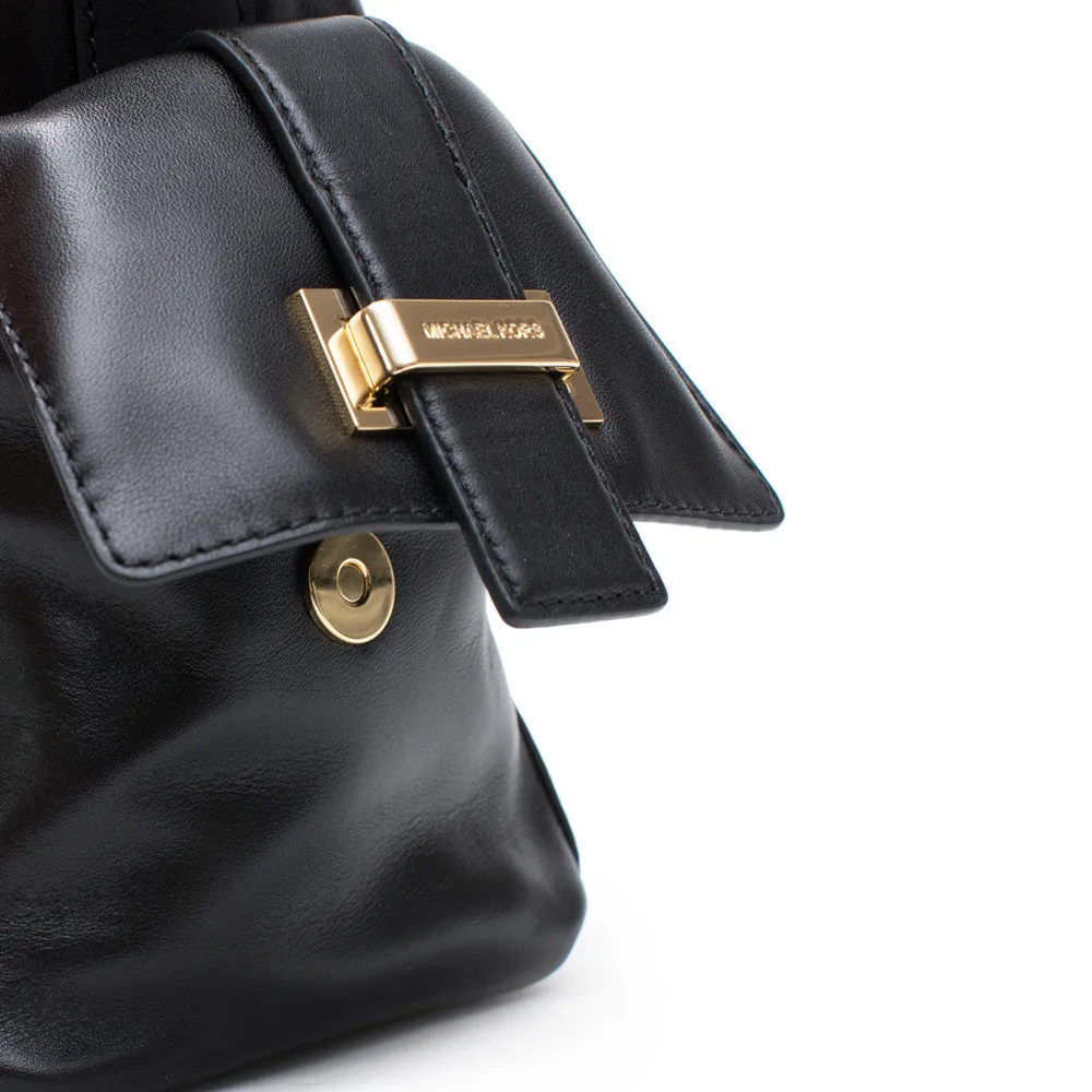 Michael Kors Marly Large Leather Shoulder Handbag Black Bag Hobo Gold Purse New