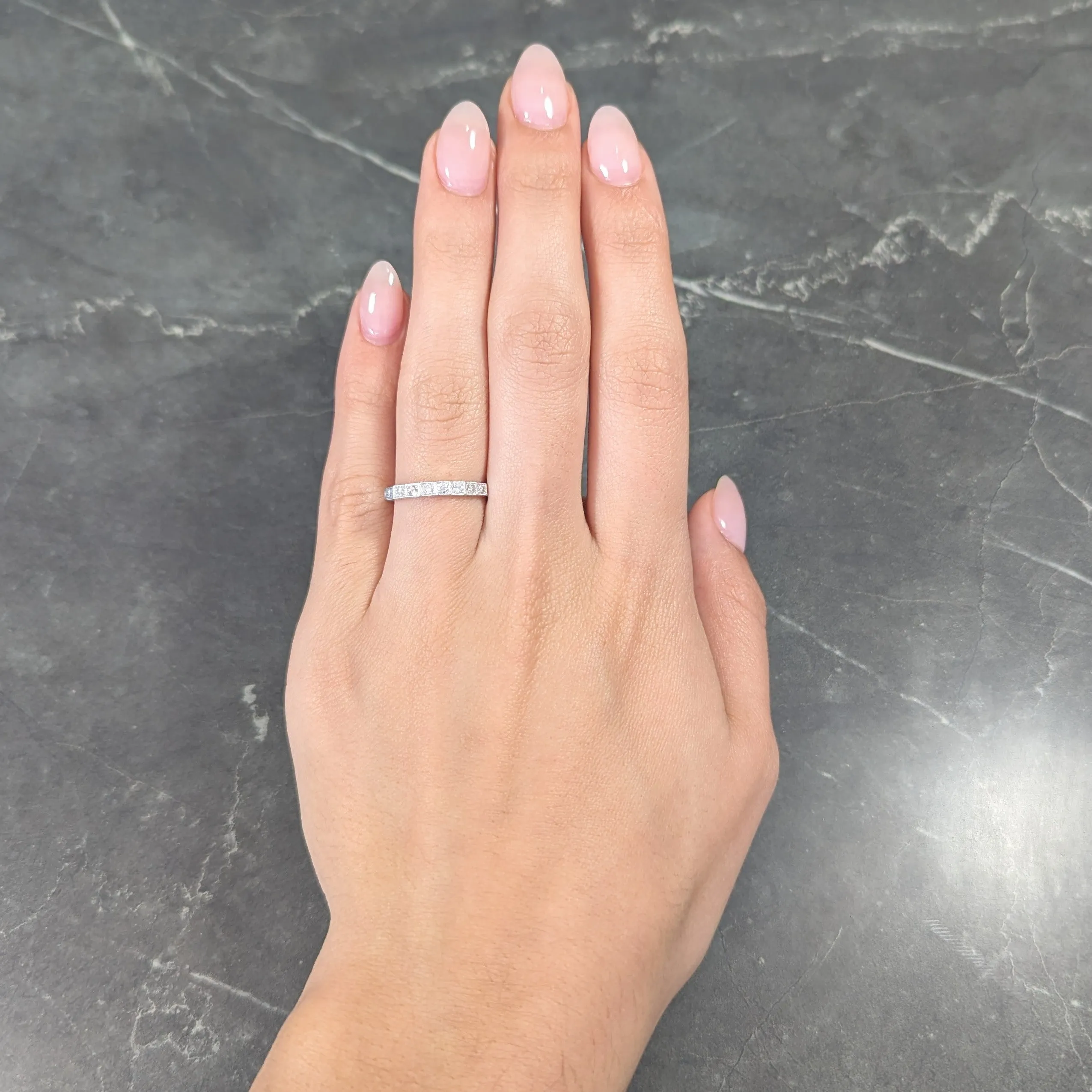 Mid-Century Diamond 14 Karat White Gold Stepped Vintage Band Ring