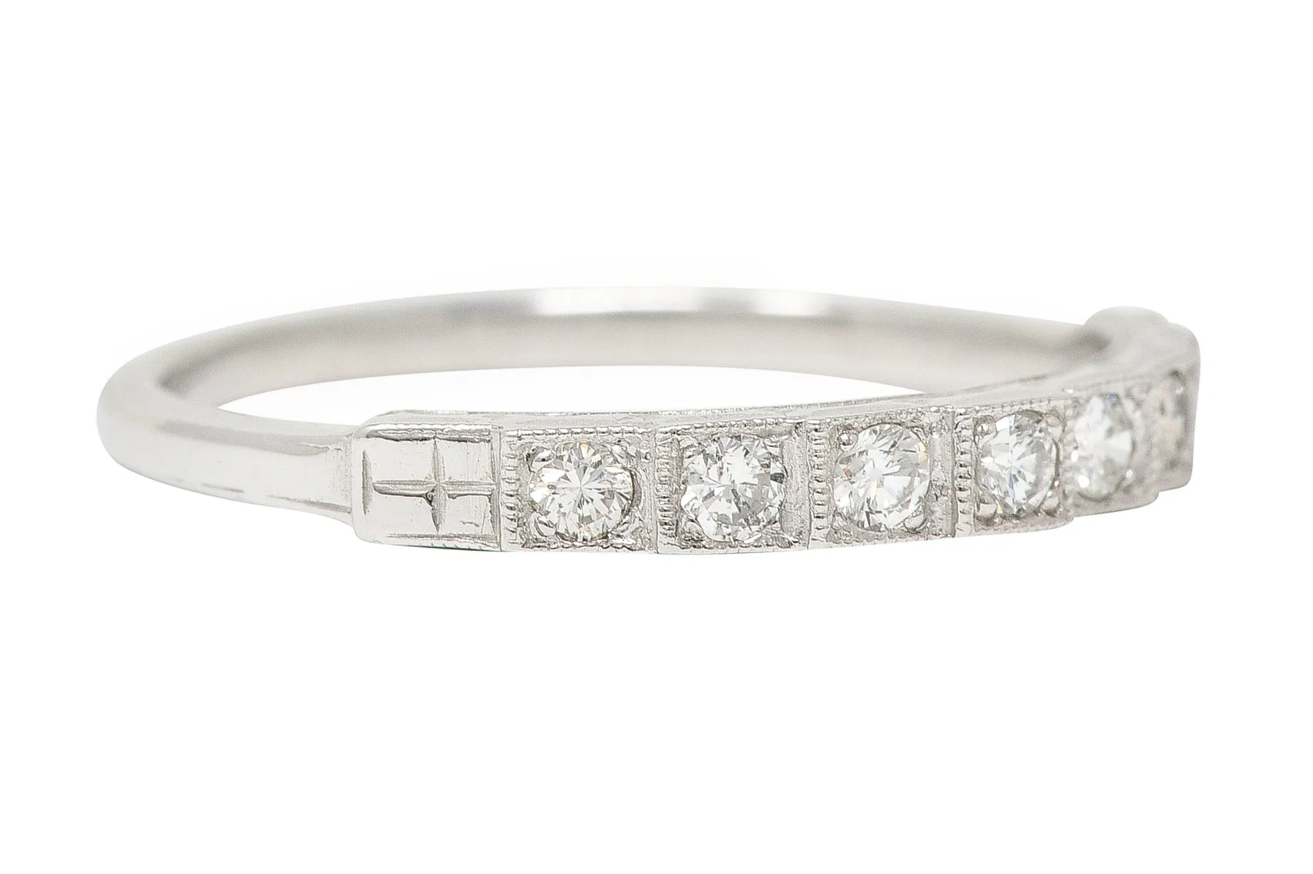 Mid-Century Diamond 14 Karat White Gold Stepped Vintage Band Ring