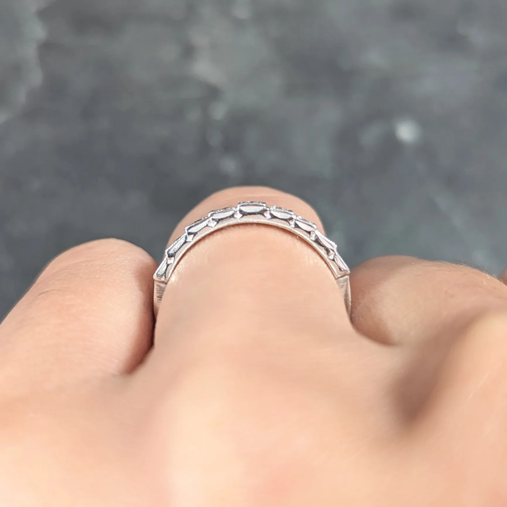 Mid-Century Diamond 14 Karat White Gold Stepped Vintage Band Ring