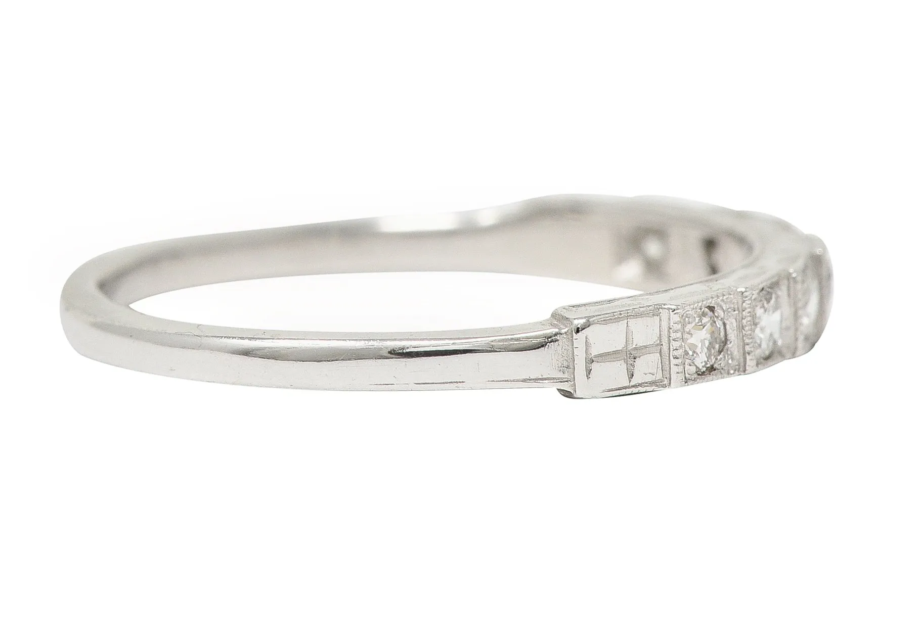 Mid-Century Diamond 14 Karat White Gold Stepped Vintage Band Ring