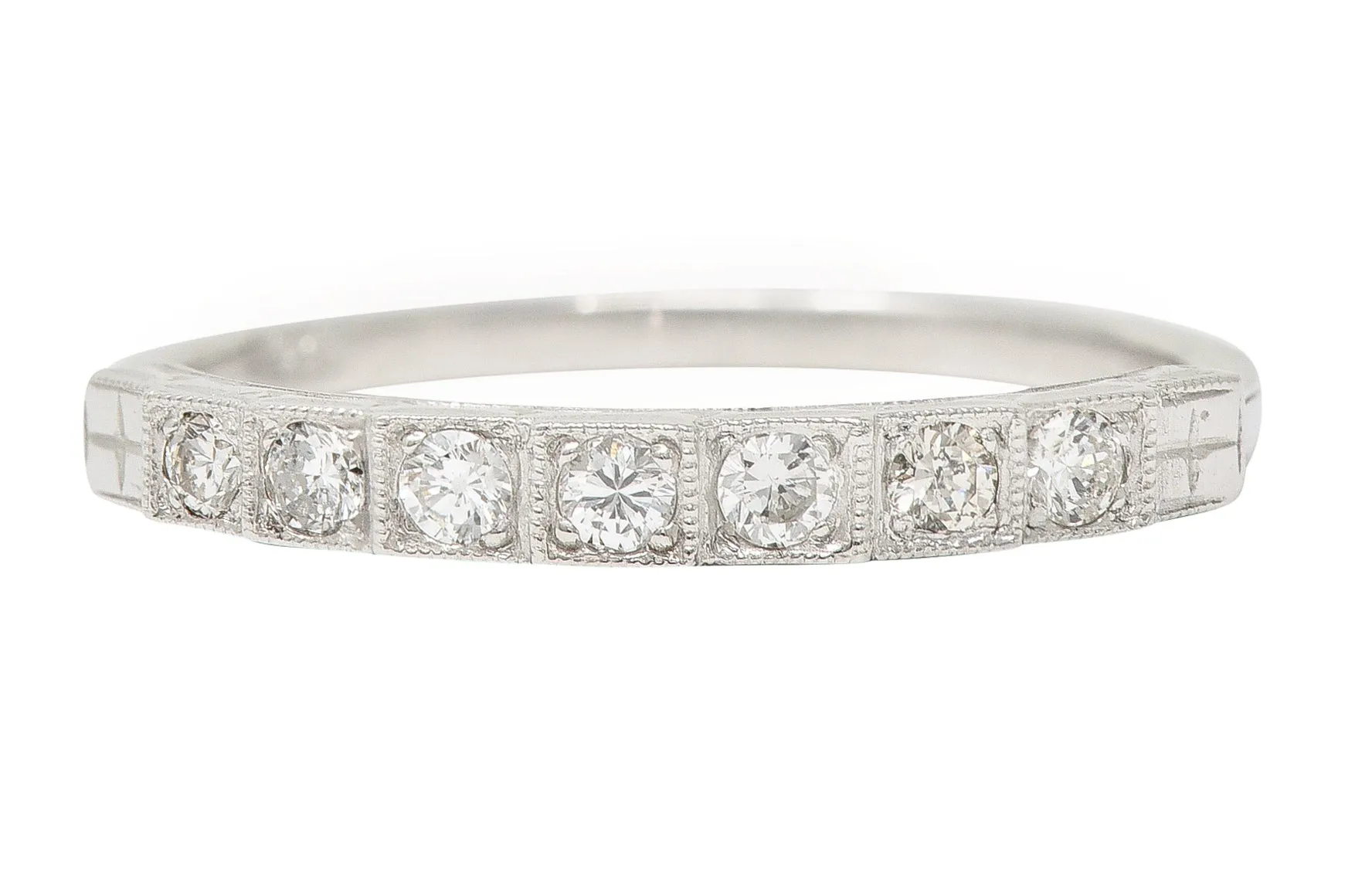 Mid-Century Diamond 14 Karat White Gold Stepped Vintage Band Ring