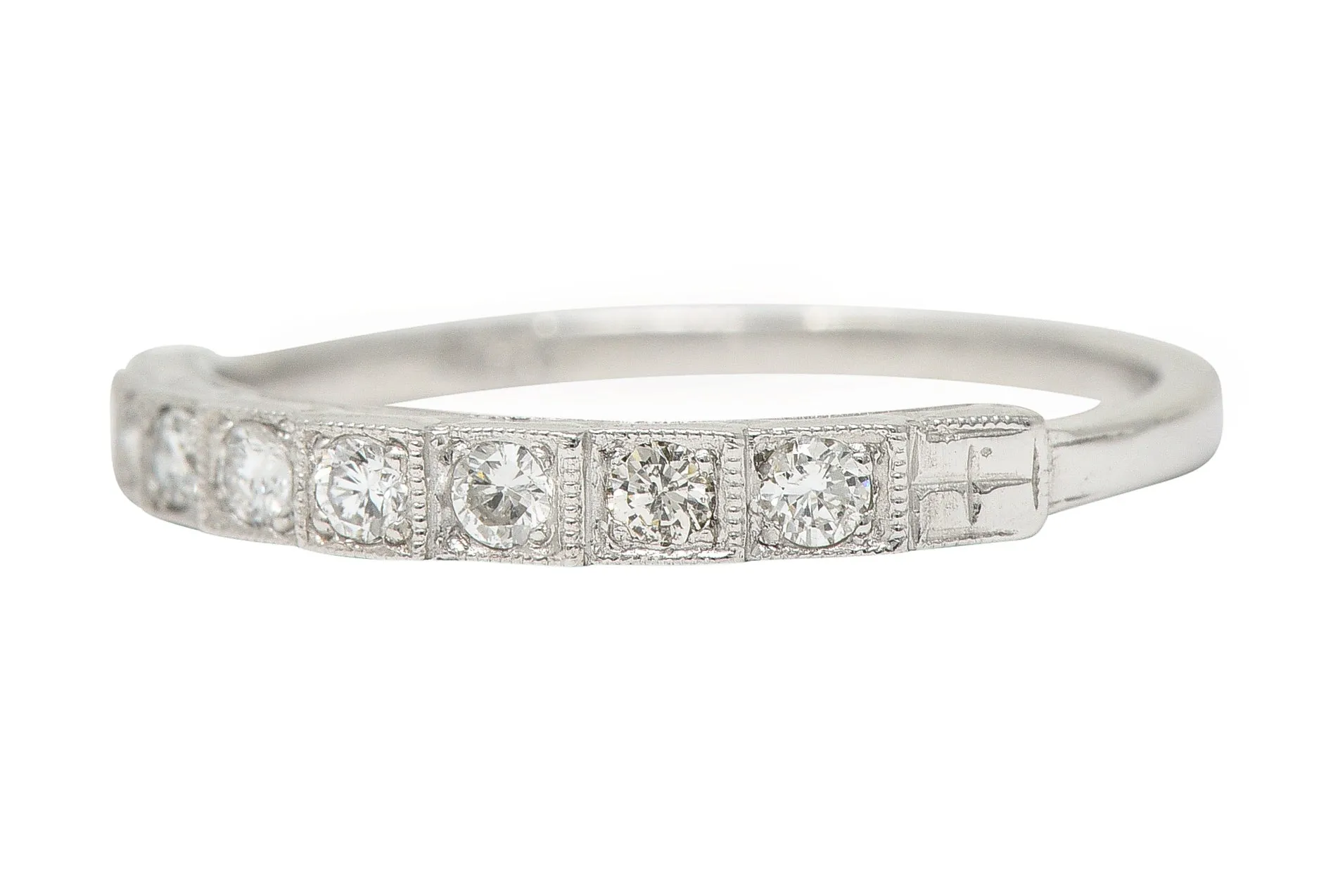 Mid-Century Diamond 14 Karat White Gold Stepped Vintage Band Ring
