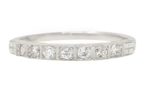 Mid-Century Diamond 14 Karat White Gold Stepped Vintage Band Ring