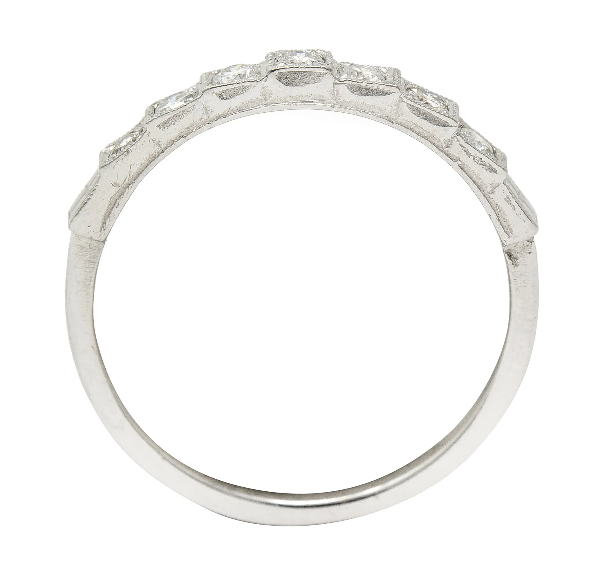Mid-Century Diamond 14 Karat White Gold Stepped Vintage Band Ring