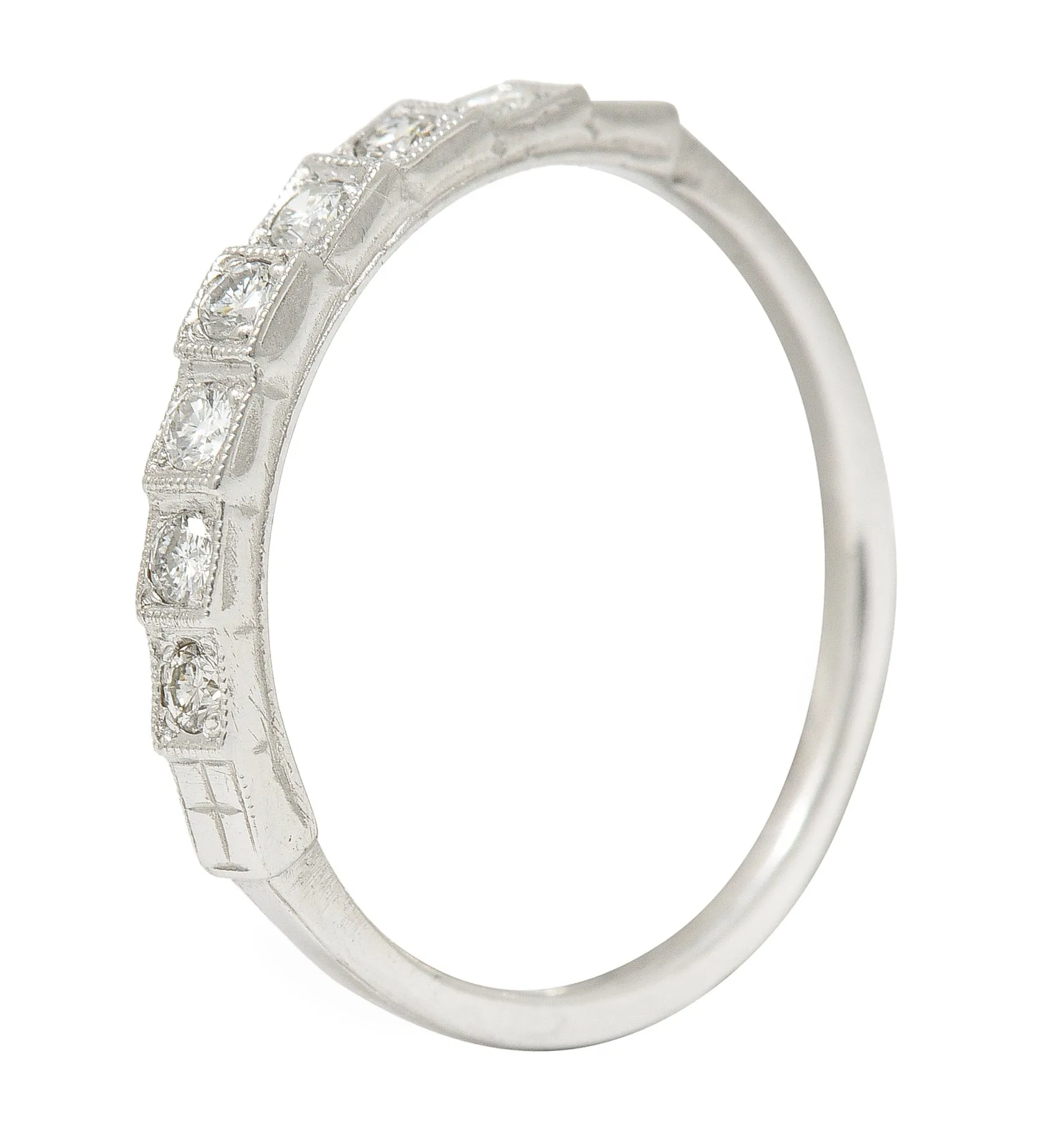 Mid-Century Diamond 14 Karat White Gold Stepped Vintage Band Ring