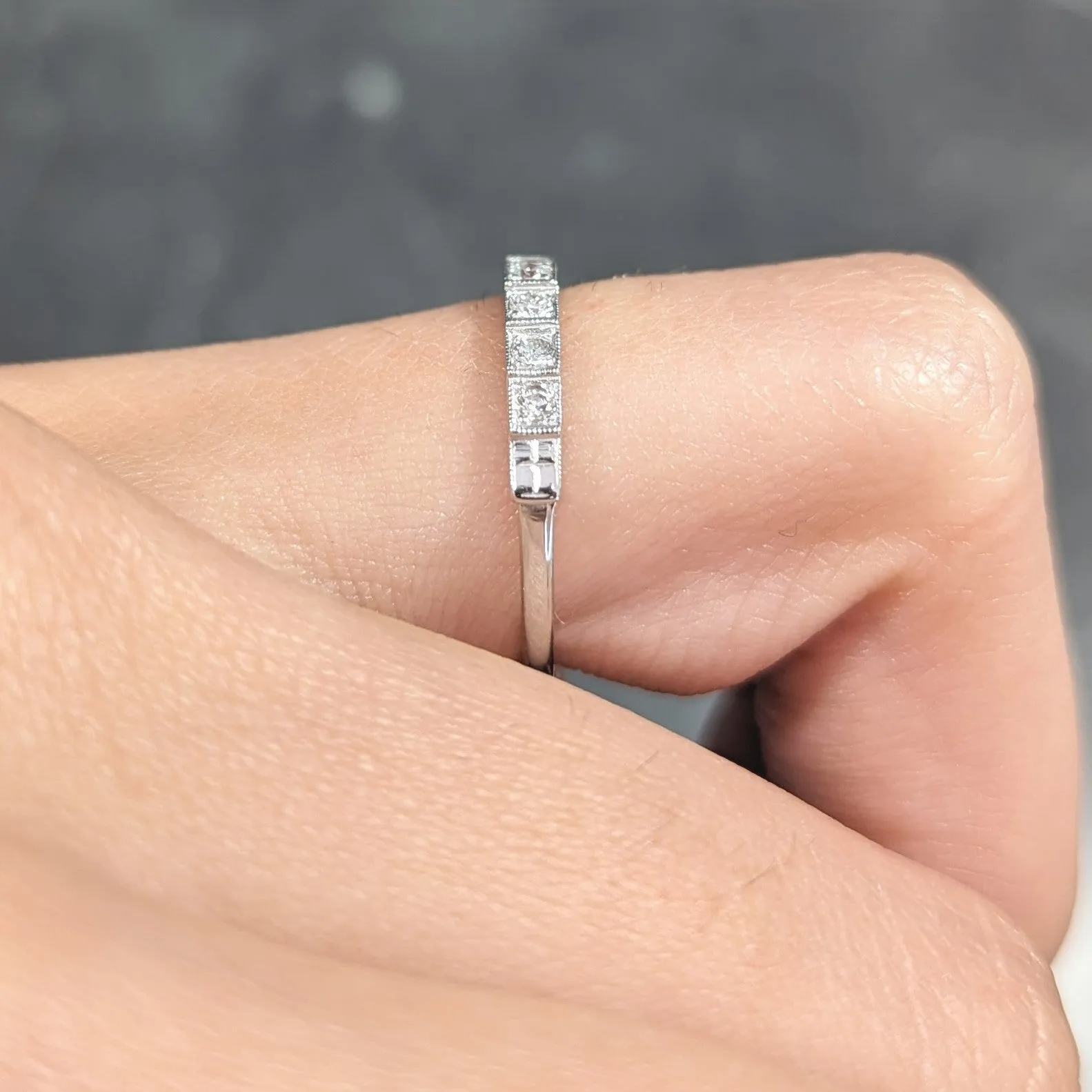 Mid-Century Diamond 14 Karat White Gold Stepped Vintage Band Ring