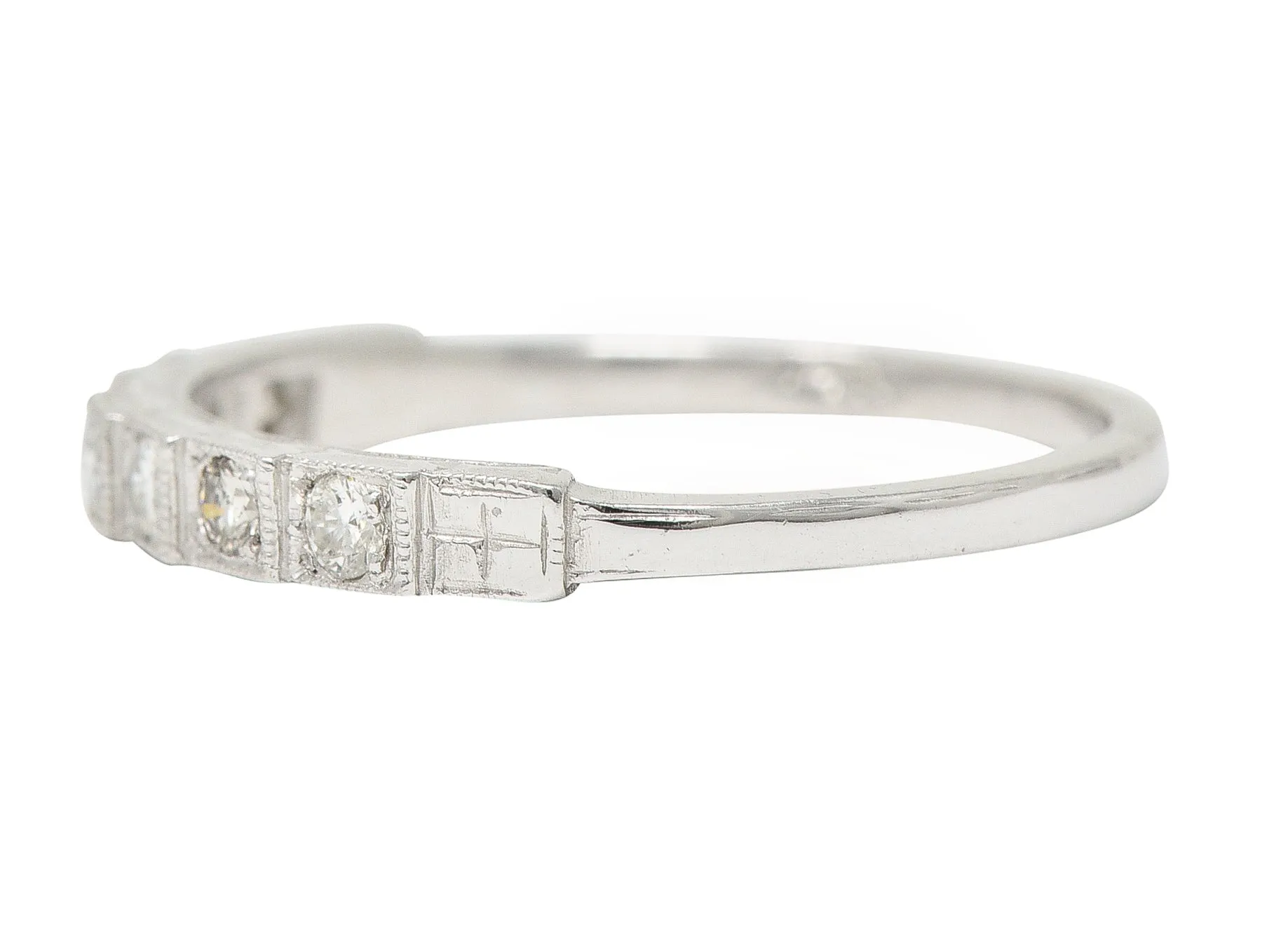 Mid-Century Diamond 14 Karat White Gold Stepped Vintage Band Ring