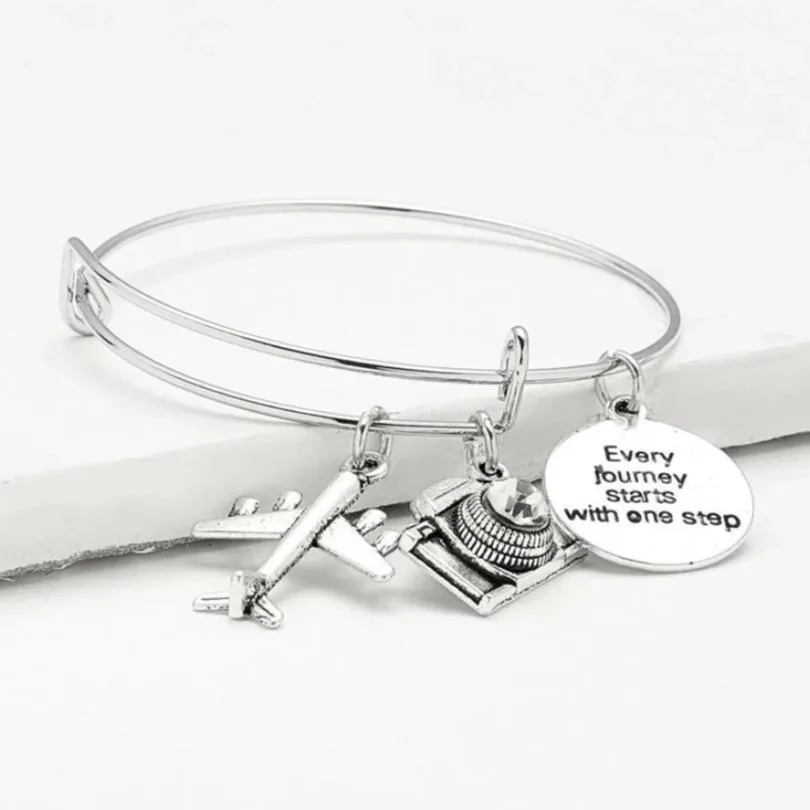 Mini Aircraft & Rhinestone Decorated Bangle Bracelet