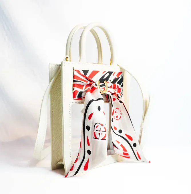 Mini Calista Clear   Crimson Paisley Twilly - Oyster