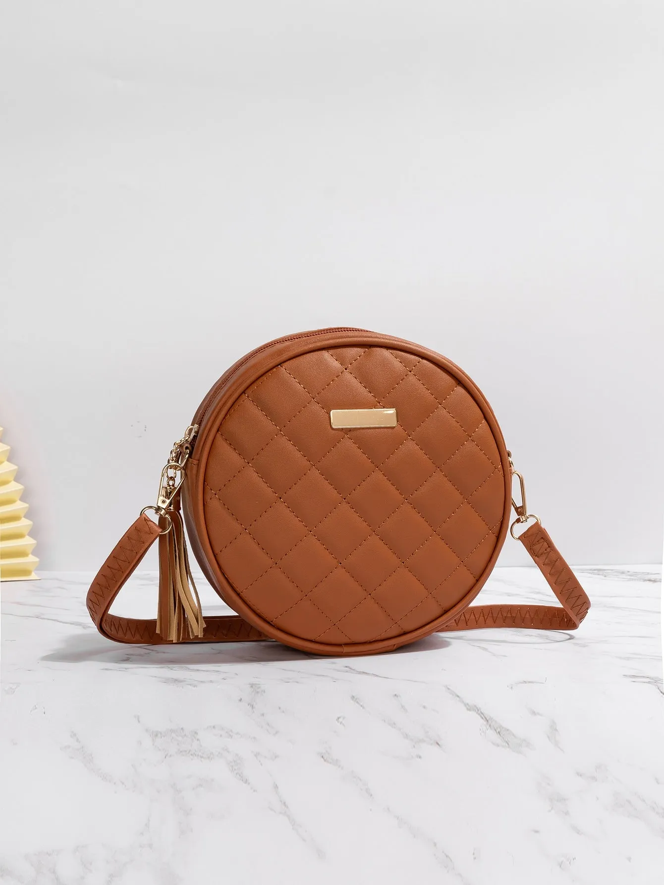 Mini Quilted Tassel & Metal Decor Circle Bag