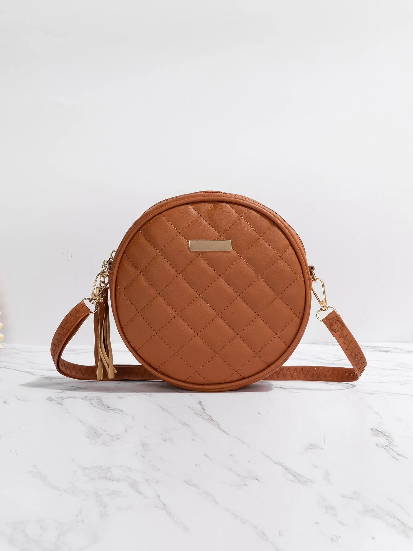 Mini Quilted Tassel & Metal Decor Circle Bag
