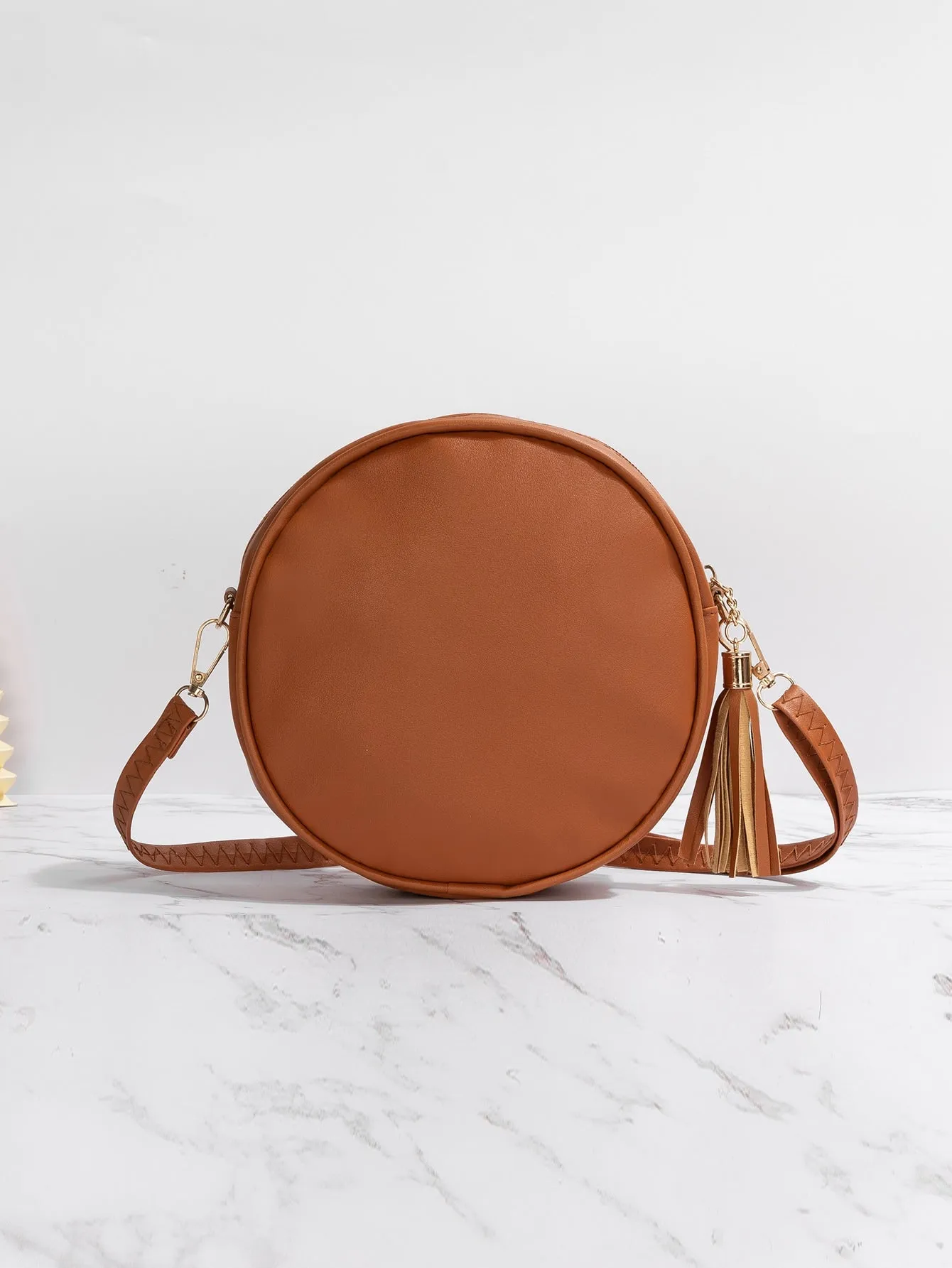 Mini Quilted Tassel & Metal Decor Circle Bag