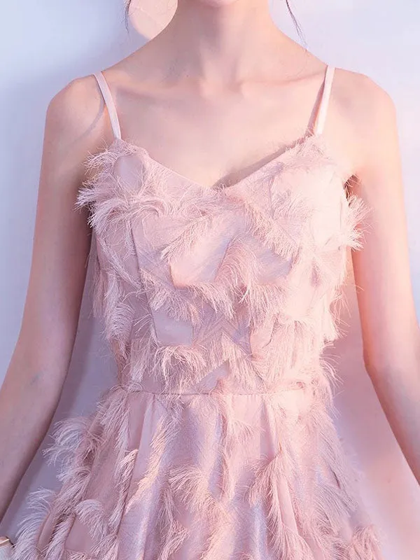 Modern Evening Dresses Blush Pink Long Halter Feathers Sleeveless Floor Length Graduation Dress wedding guest dress