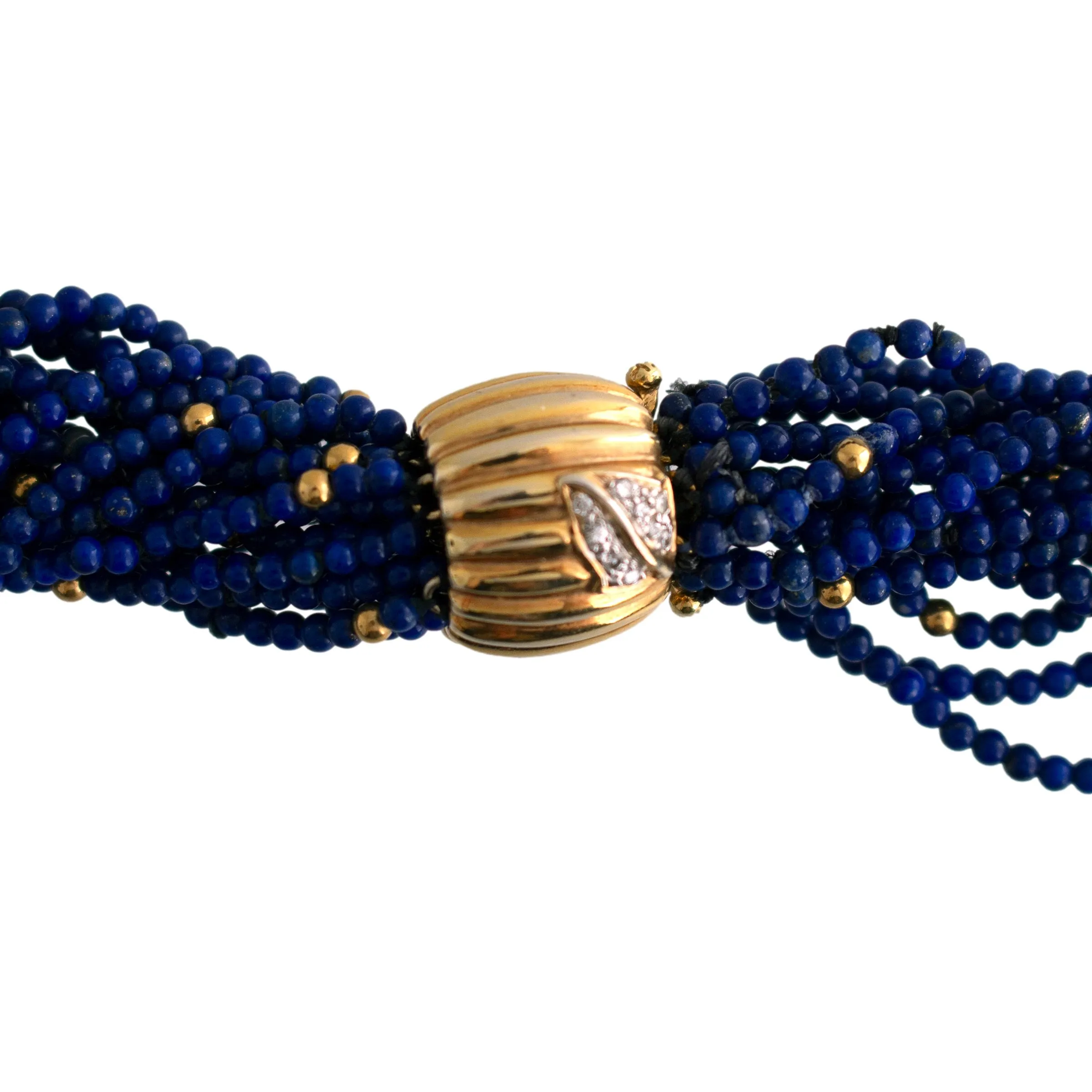 Multi Strand Lapis 14K Gold Necklace