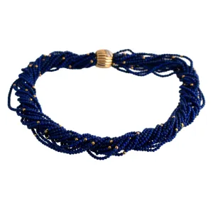 Multi Strand Lapis 14K Gold Necklace