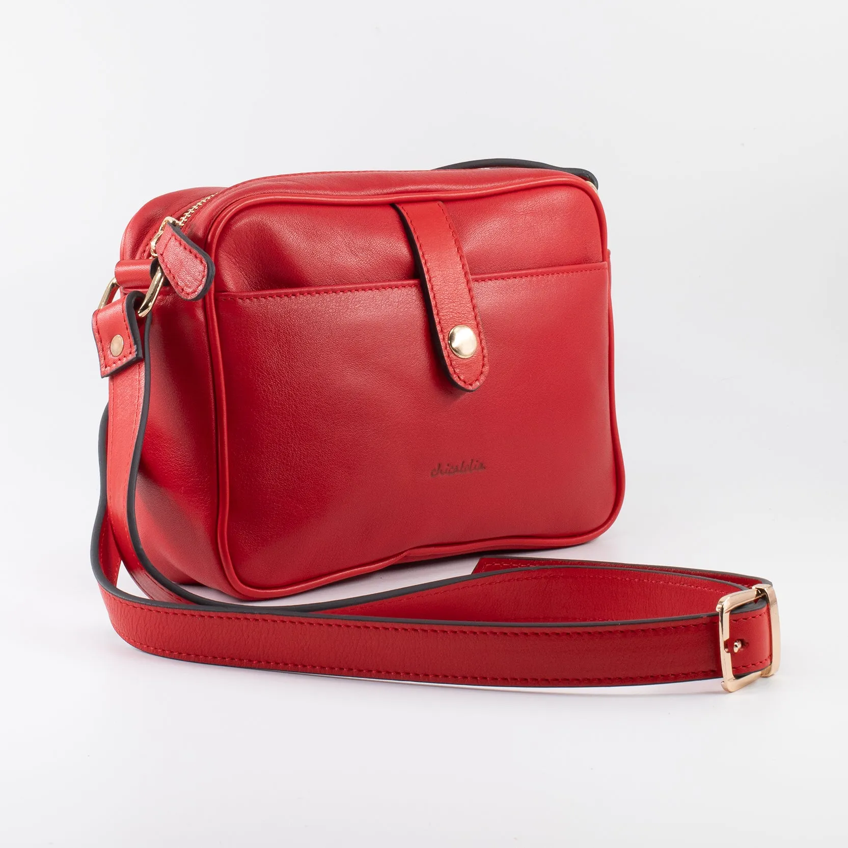 Napa Leather Satchel Crossbody Bag - Red