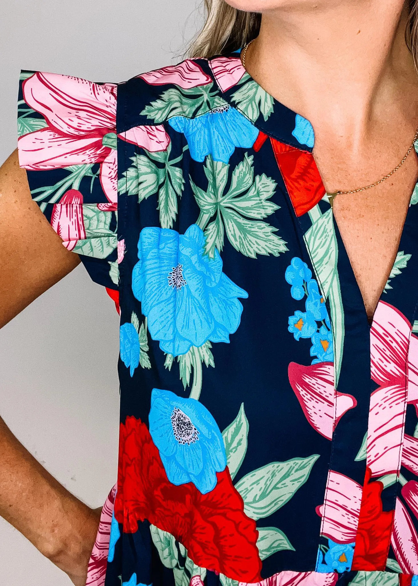 Navy Poppy Flutter Dress