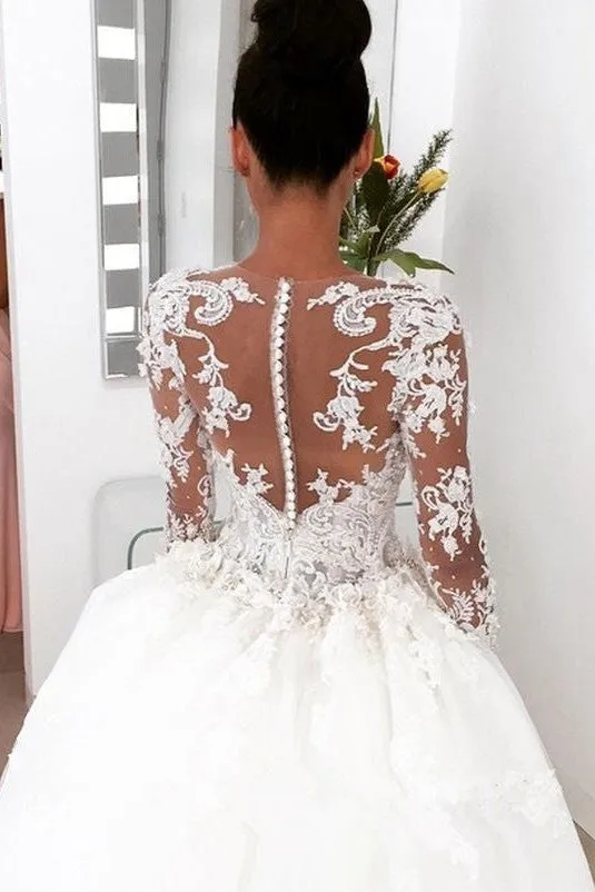 New Arrival Long Sleevess Sheath Wedding Dresses Lace Appliques Bridal Gowns with Detachable Train