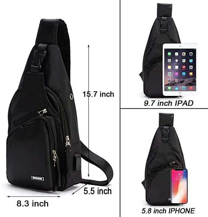 NEW Sling Bag Water Resistant Shoulder Chest Crossbody Bags Sling Backpack with USB Charging Port