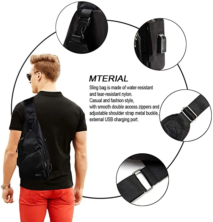 NEW Sling Bag Water Resistant Shoulder Chest Crossbody Bags Sling Backpack with USB Charging Port