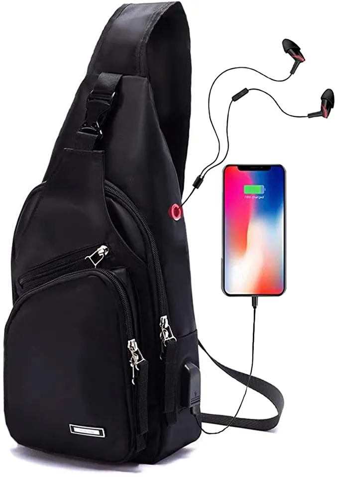 NEW Sling Bag Water Resistant Shoulder Chest Crossbody Bags Sling Backpack with USB Charging Port