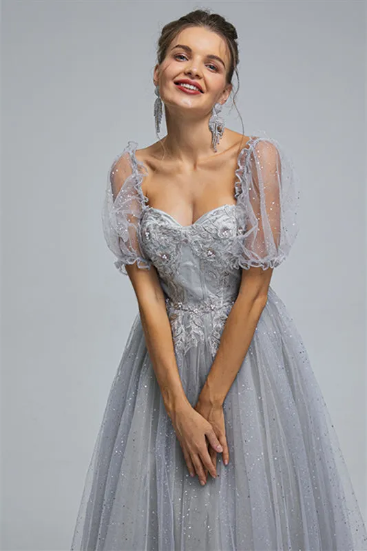 Off-the-shoulder Lace Applique Ankle Length Backless Vintage Beautiful Ball Gown Prom Dress