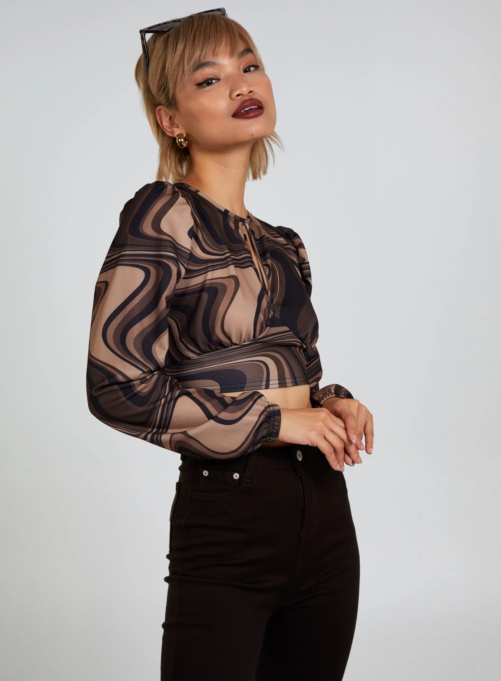 Open Back Marble Print Top