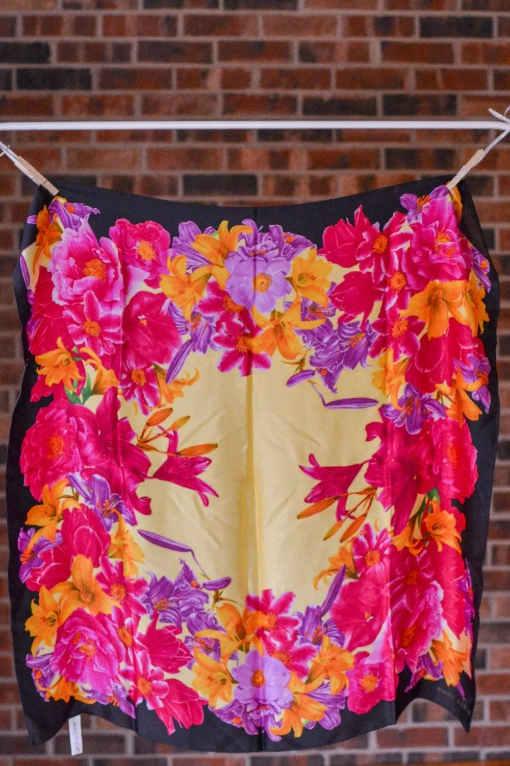 Orange, Pink, Purple Floral Silk Scarf by Anne Klein