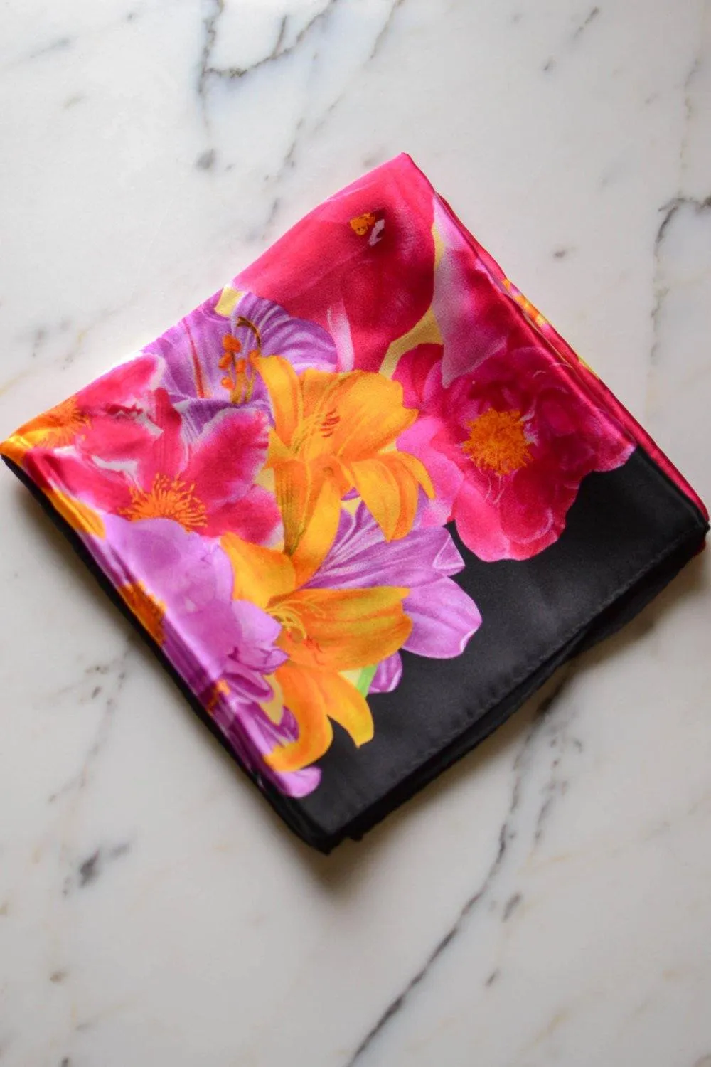 Orange, Pink, Purple Floral Silk Scarf by Anne Klein