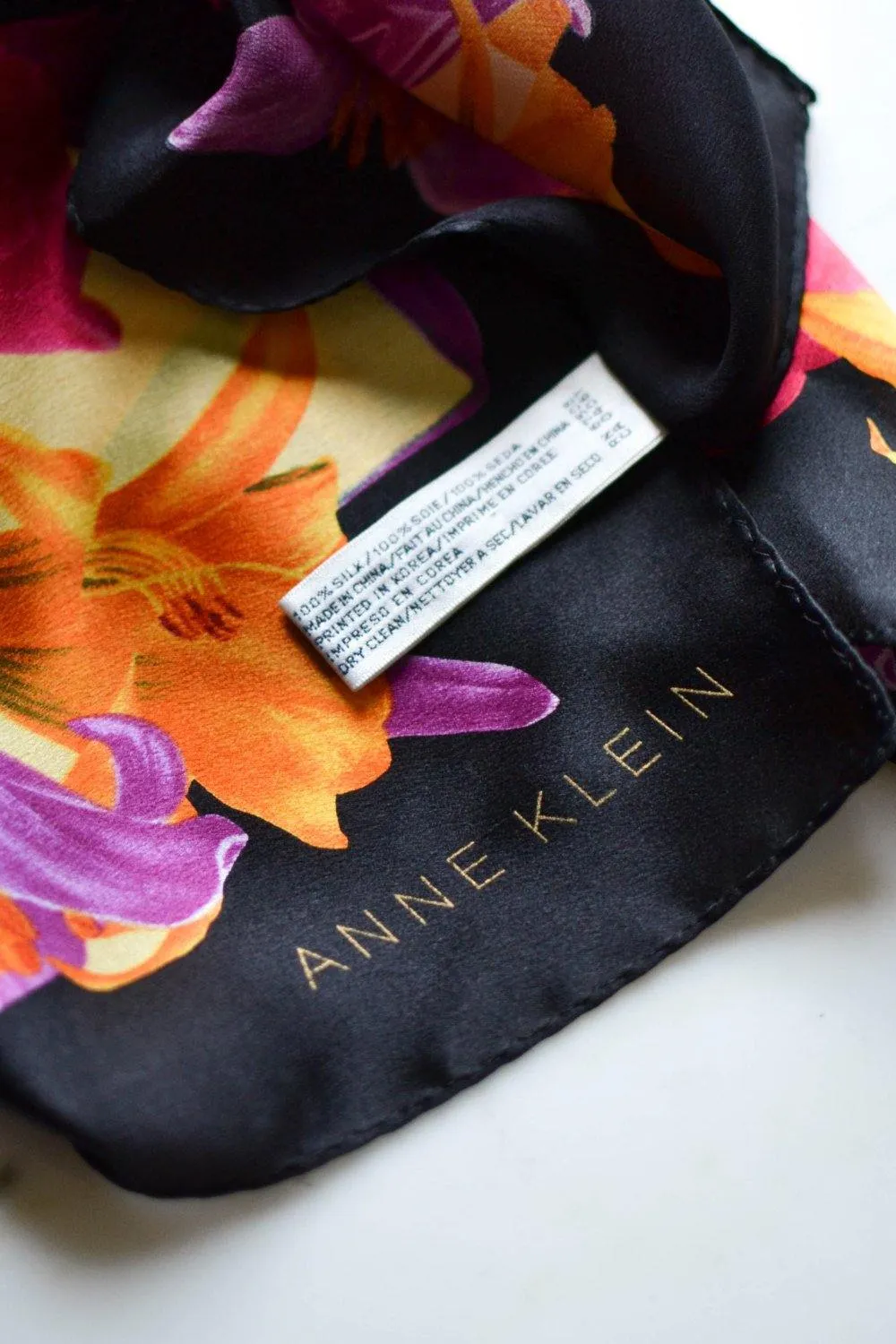Orange, Pink, Purple Floral Silk Scarf by Anne Klein