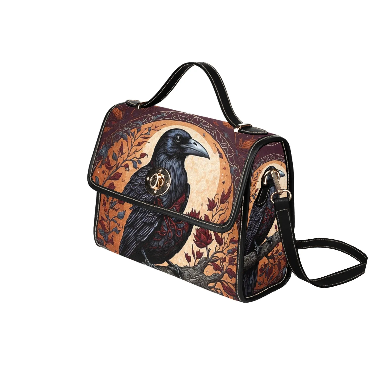 Orange Raven Cross Body Purse, Vegan Canvas Bag