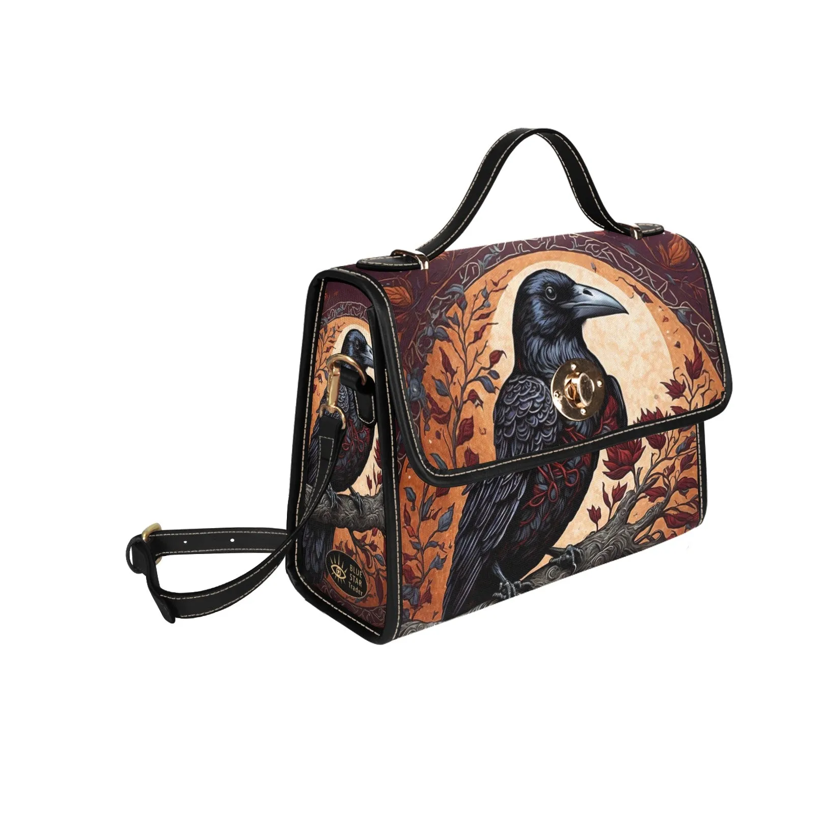 Orange Raven Cross Body Purse, Vegan Canvas Bag