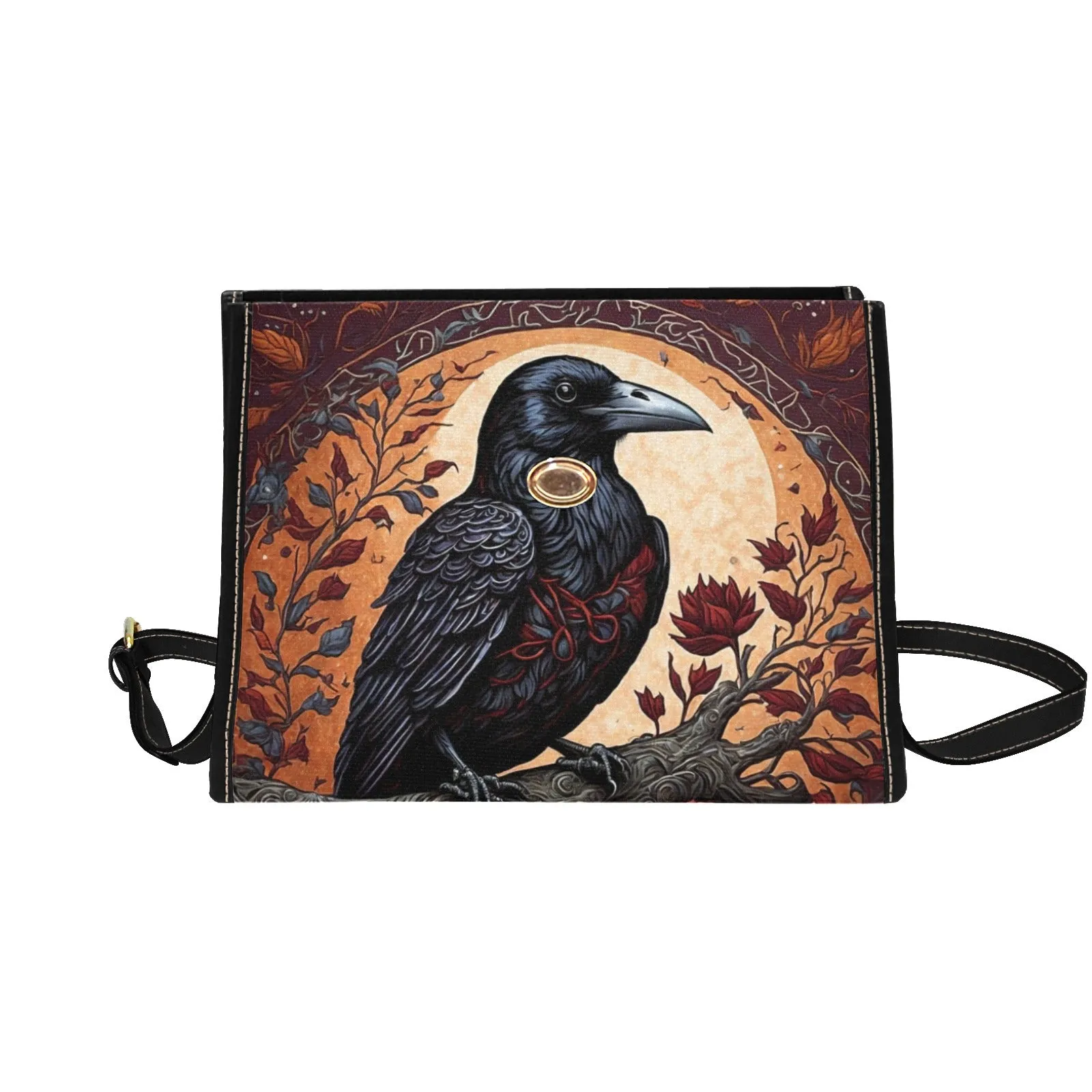 Orange Raven Cross Body Purse, Vegan Canvas Bag