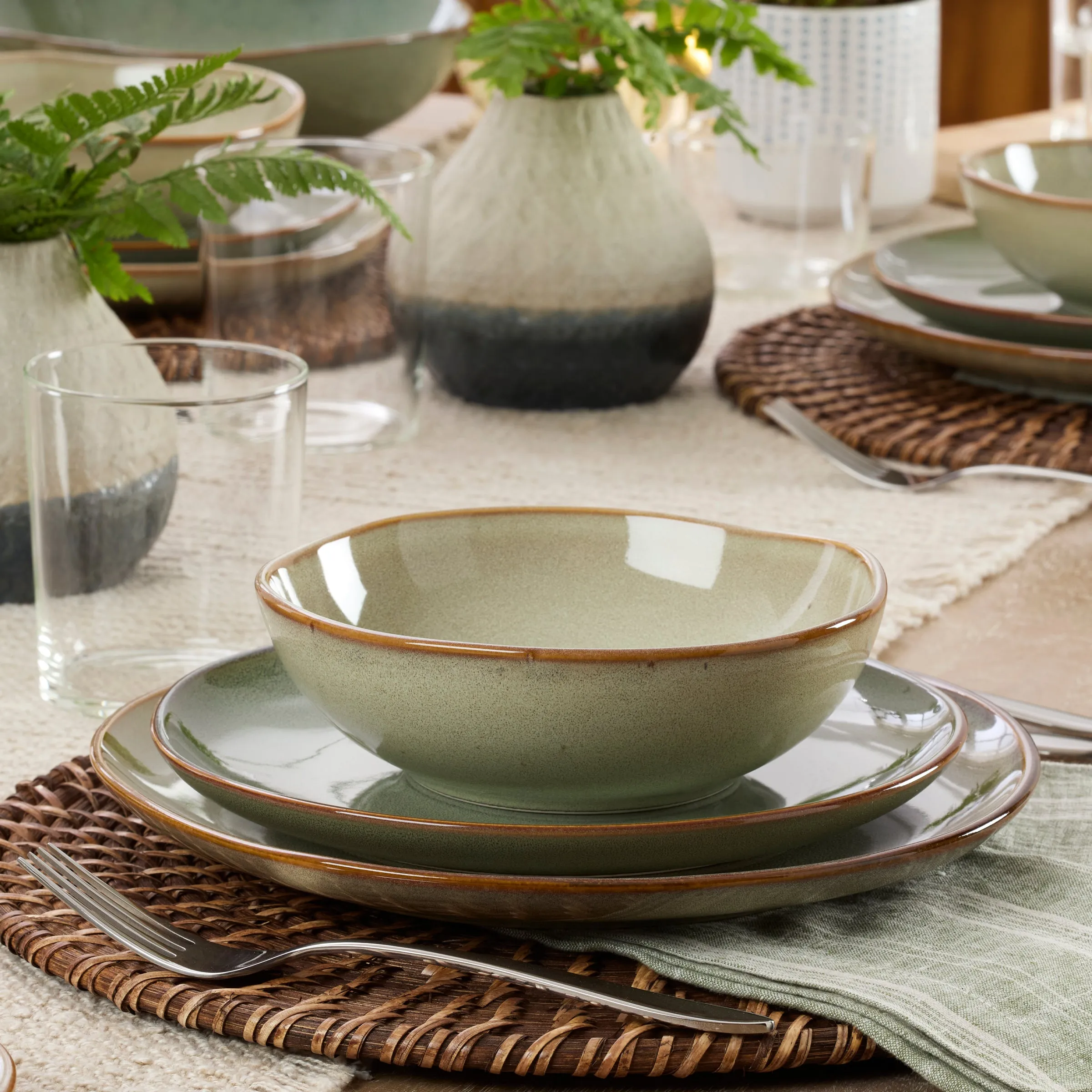 Organic Shades 12-Piece Dinnerware Set, Sage